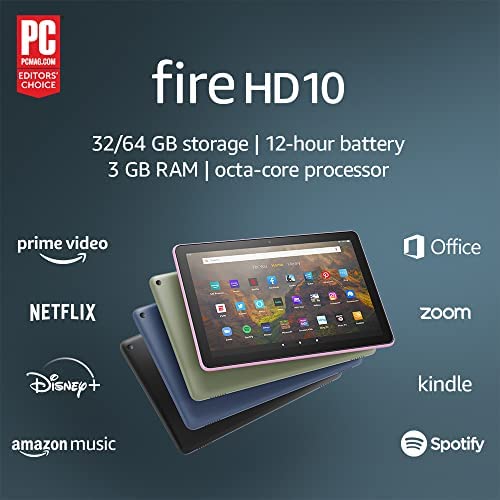 Amazon Fire HD 10 inch tablet, 1080p Full HD, 64 GB, widescreen entertainment, fast, responsive and durable, latest model (2021 release), Black