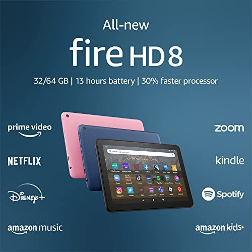 All-new Amazon Fire HD 8 tablet, 8” HD Display, 64 GB, updated processor, great for Prime Video, Kindle and Audible, latest model (2022 release), Black