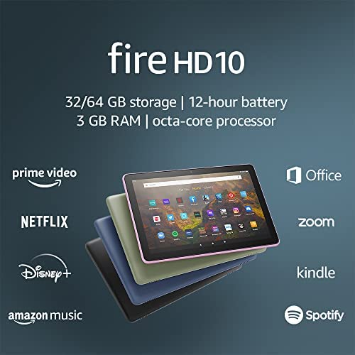 Certified Refurbished Fire HD 10 tablet, 10.1″, 1080p Full HD, 32 GB, latest model (2021 release), Lavender