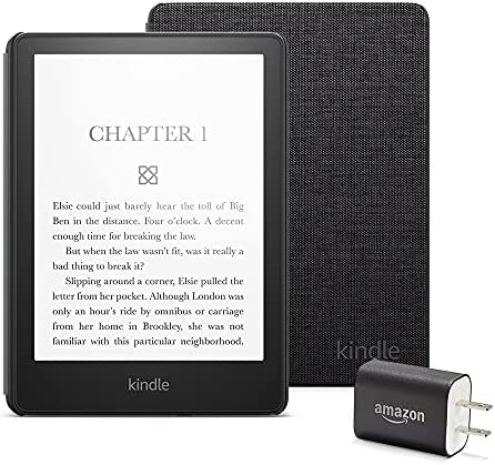 Kindle Paperwhite Essentials Bundle including Kindle Paperwhite (16 GB) Without Lockscreen Ads, – Fabric Cover – Black, and Power Adapter