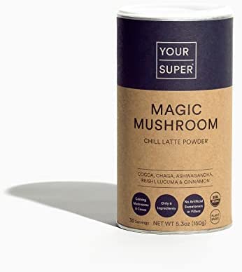 Your Super Magic Mushroom Superfood Powder – Mushroom Supplement for Natural Calm, Brain Health, and Immune Support, Made with Organic Ashwagandha, Lucuma, Reishi, and Chaga Powder (30 Servings)