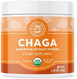 Vimergy USDA Organic Wild Chaga Mushroom Extract Powder, 33 Servings – Ideal in Chaga Tea, Coffee, Smoothies – Cardiovascular Support – Kosher, Vegan, No Gluten, Paleo – Pure Chaga, No Fillers (50g)