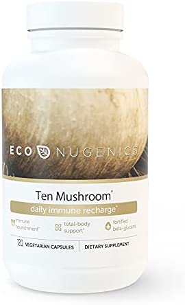 EcoNugenics – Ten Mushroom Formula – 120 Capsules – Medicinal Mushroom Supplement & Immune System Support – Reishi, Lions Mane, Cordyceps, Turkey Tail, Maitake, Shiitake, Organic Wellness Formula