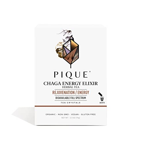 Pique Organic Chaga Tea – Caffeine-Free Herbal Tea, Wild-Harvested Adaptogen Powder for Clean Energy and Focus – 28 Single Serve Sticks (Pack of 1)