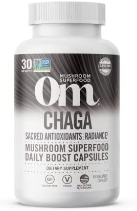 Om Mushroom Superfood Chaga Mushroom Capsules Superfood Supplement, 90 Count, 30 Days, US Grown, Sacred Antioxidants & Immune Support, Superfood Mushroom Supplement