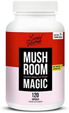 LIVELY VITAMIN CO. Mushroom Magic – Chaga – Cordyceps – Lions Mane – Turkey Tail – Reishi – Shiitake – Maitake – Immune – Energy – Memory – Non-GMO – 120 Vegan Capsules