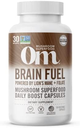 Om Mushroom Superfood Brain Fuel Mushroom Powder Capsules Superfood Supplement, 90 Count, 30 Days, Lion’s Mane, Reishi Blend Plus Folate, Mental Clarity, Mushroom Supplement