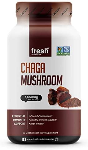 Organic Chaga Mushrooms – Strongest DNA Verified 1650mg Per Serving – High in Fiber – Non GMO, Gluten & Soy Free, Vegan Friendly