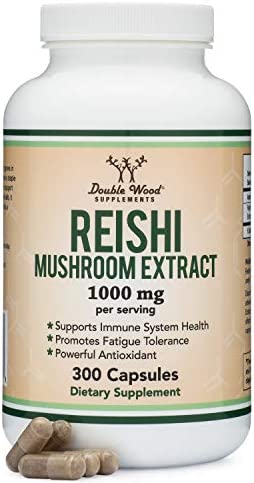 Reishi Mushroom Capsules (4:1 Ganoderma Extract, 1,000mg Red Reishi Powder Servings) 300 Count, 5 Month Supply, Potent Mushroom Supplement for Immune System Support and Defense by Double Wood