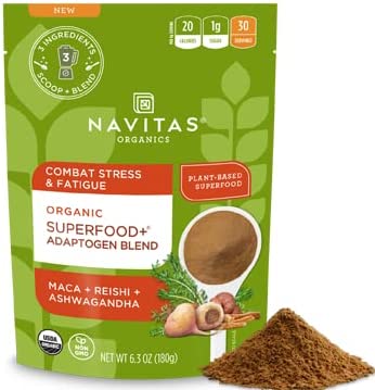 Navitas Organics Superfood+ Adaptogen Blend for Stress Support (Maca + Reishi + Ashwagandha), 6.3oz Bag, 30 Servings — Organic, Non-GMO, Vegan, Gluten-Free, Keto & Paleo.