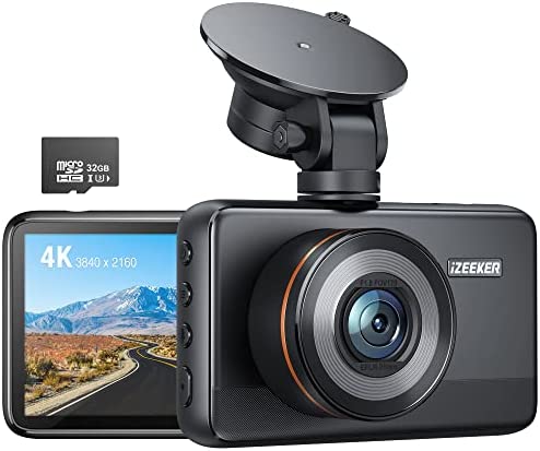 iZEEKER 4K Dash Cam Front with MicroSD Card, 4K 30FPS/1080P 60FPS Dash Camera for Cars, Car Camera with Super Night Vision, WDR, Emergency Recording, Parking Monitoring