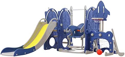 UNICOO – Toddler Slide and Swing Set, Kids Indoor and Outdoor Playground Combination for Boys & Girls (8 in 1 – Dark Blue)