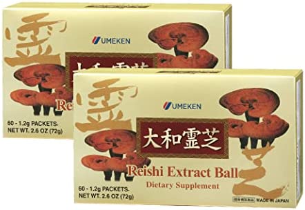 Umeken Reishi Mushroom Extract Balls – Concentrated, Antioxidant Rich (2.6 Ounces), 2 Month Supply, 60 Packets, Pack of 2