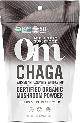 Om Mushroom Superfood Chaga Organic Mushroom Powder, 3.5 Ounce, 50 Servings, US Grown, Sacred Antioxidants & Immune Support, Superfood Mushroom Supplement