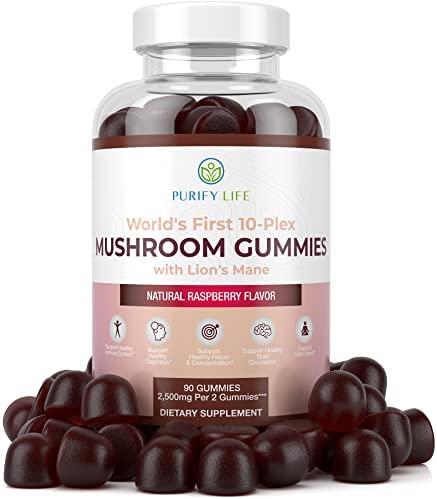 World’s First Mushroom Complex Gummies – 10x Mushroom Supplement w Lions Mane (90 Chews 2500mg/serving) Nootropic Brain Supplement, Immune Support, Mood & Stress Relief – Replace Pills & Capsules