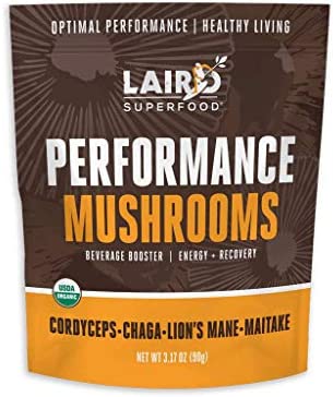 Laird Superfood Organic Performance Mushroom Blend with Chaga, Cordyceps, Lion’s Mane and Maitake for Energy and Cognition, 3.17 oz. Bag, Pack of 1