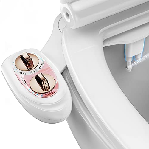 YASFEL Bidet Attachment for Toilet – Self-cleaning Bidet Toilet Seat Attachment with Pressure Controls, Non-electric Cold Bidet Attachment with Dual Nozzles, for Feminine Wash & Rear Wash (Rose Gold)