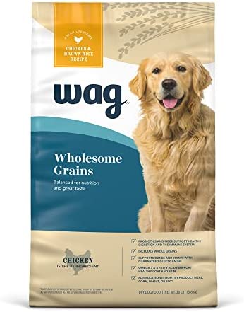 Amazon Brand – Wag Dry Dog Food, Chicken and Brown Rice, 30 lb Bag (Packaging May Vary)