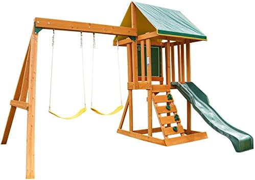 KidKraft Appleton Wooden Swing Set/Playset with Swings, Slide, Rock Wall, Chalkwall, Clubhouse and Sandbox, Ages 3-10, Amazon Exclusive