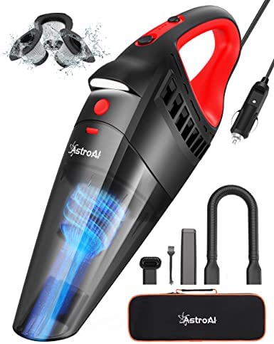 AstroAI Car Vacuum, Car Accessories, Portable Handheld Vacuum Cleaner with 7500PA/12V High Power, LED Light and 16.4 Ft Cord, Car Cleaning Kit with 3 Filters for Daily Cleaning (Red)