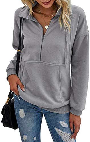 PRETTYGARDEN Women’s Casual Long Sleeve Zipper Sweatshirt Drawstring Loose Quarter Zip Pullover Tops with Pockets