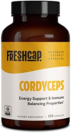 FreshCap Cordyceps Capsules, 120 Count, 60 Day Supply – Natural Energy, Exercise Performance and Endurance – 1000 mg (32% Beta glucan, 0.3% Cordycepin), Organic and Vegan