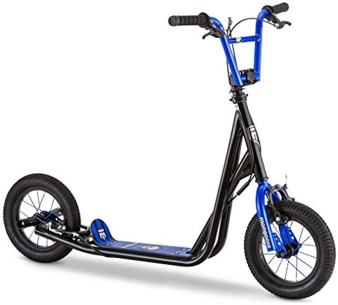 Mongoose Expo Youth Scooter, Front and Rear Caliper Brakes, Rear Axle Pegs, 12-Inch Inflatable Wheels