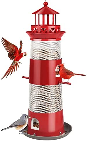 Decflow Bird Feeders for Outdoors Hanging, Squirrel Proof Wild Bird Feeders for Outside, Metal Bird Seed Feeder for Small Birds, 4 lbs Large Capacity for Cardinal, Finch, Sparrow, Blue Jay.