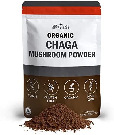 Lone Star Botanicals Organic Chaga Mushrooms Powder Extract – Superfood Mushroom Powder Supplement for Chaga Mushroom Tea Blend, Smoothie & Immune Support, Non-GMO, USDA Organic