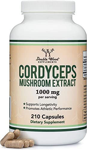 Cordyceps Capsules (Cordyceps Sinensis Mushroom Extract) 210 Count, 3.5 Month Supply, 1,000MG (7% Polysaccharides with Alpha and Beta Glucans) Overall and Aging Support by Double Wood