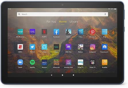 Amazon Fire HD 10 tablet, 10.1″, 1080p Full HD, 32 GB, latest model (2021 release), Denim (Renewed Premium)