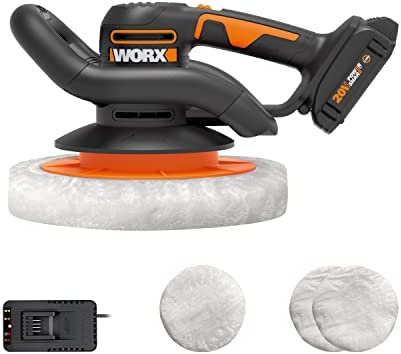 WORX 20V 10” Car Buffer Polisher Kit WX856L.1 Cordless Orbital Buffer, Car Polisher w/ 2.0Ah Battery & 2A Charger, 3000 RPM Waxing Machine w/4 Buffing Bonnets