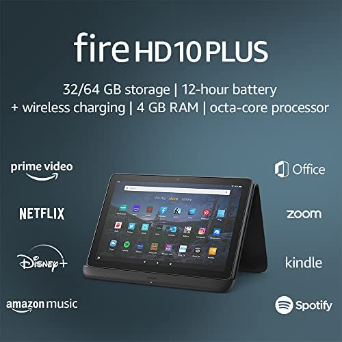 Introducing Fire HD 10 Plus tablet, 10.1″ 1080p Full HD display, 64 GB, Slate + Made for Amazon, Wireless Charging Dock, without lockscreen ads