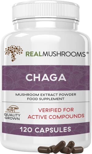 Real Mushrooms Chaga Extract Immune and Digestive Support Organic Capsules – Non-GMO Supplement with Beta-Glucans