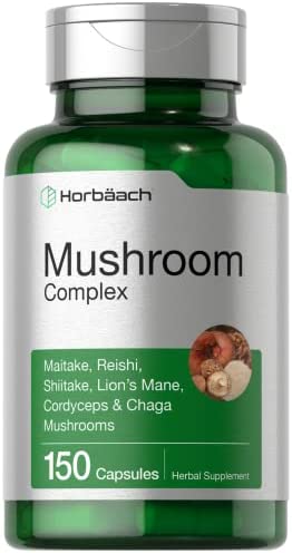 Mushroom Complex Capsules | 150 Count | Non-GMO & Gluten Free Supplement | Reishi, Chaga, Lions Mane, Cordyceps, Maitake, & Shiitake | by Horbaach