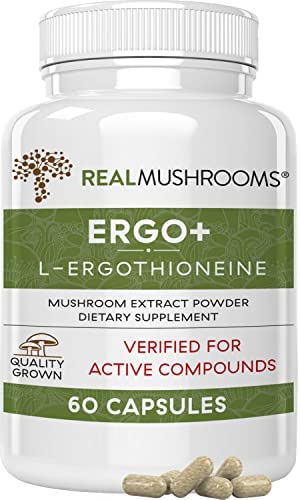 Real Mushrooms L-Ergothioneine, Oyster, Shiitake Mushroom Extract (60ct) Longevity, Immune Support & Brain Supplement with Beta Glucan – Organic, Vegan Immune System Supplement