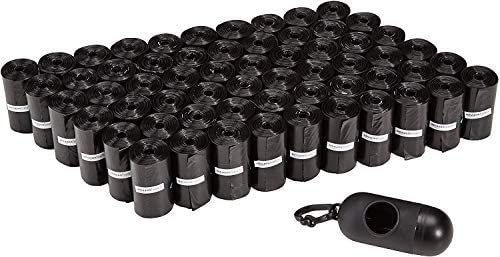 Amazon Basics Unscented Standard Dog Poop Bags with Dispenser and Leash Clip, 13 x 9 Inches, Black – 60 Rolls (900 Bags)
