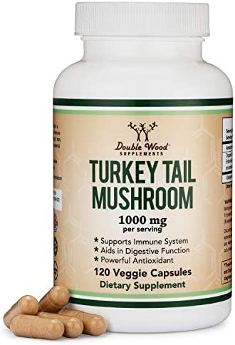 Turkey Tail Mushroom Supplement (120 Capsules – 2 Month Supply) (Coriolus Versicolor) Comprehensive Immune System Support, Non-GMO, Gluten Free, Manufactured in The USA by Double Wood Supplements