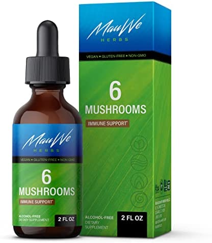 MAUWE HERBS 6 Mushrooms Supplement – Mushroom Complex Liquid Drops with Lions Mane, Cordyceps Extract, Reishi, Shiitake, Turkey Tail & Chaga – Immune System Booster, Mental Clarity, Focus – 2 fl. oz.