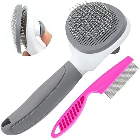 Cat Brush for Shedding and Grooming, Pet Self Cleaning Slicker Brush with Cat Hair Comb by KALAMANDA