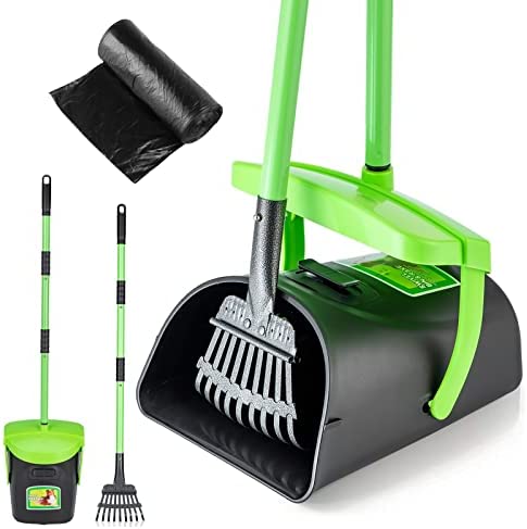 MXF Pooper Scooper Swivel Bin & Rake Kit with 20 Waste Bags, 36.6″ Long Handle Adjustable Portable Non-Breakable Dog Pooper Scooper for Large Medium Small Dogs, Poop Scooper for Lawn Yard Dog Kennel