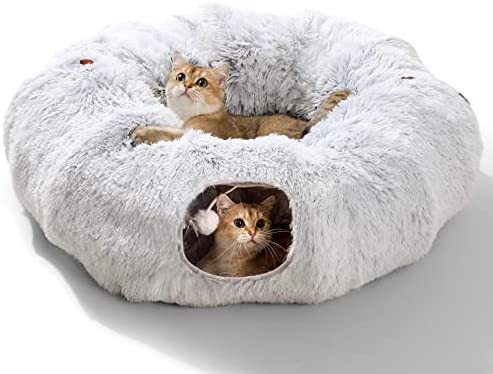HIPIPET Plush Cat Tunnel with Cat Bed for Indoor Cats,Multifunctional Cat Toys for Small Medium Large Cat.