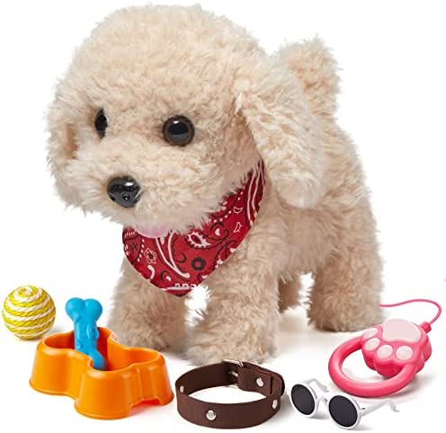 TUMAMA Remote Control Electronic Plush Puppy Dog Toy, Fun Interactive Toys,Walks,Barks,Shake Tail,Dress Up Realistic Stuffed Animal Dog, Gift for Girls Boys Age 3-6 Year Old