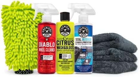 Chemical Guys HOL357 Clean & Shine Car Wash Starter Kit – Safe for Cars, Trucks, Motorcycles, SUVs, Jeeps, RVs & More (7 Piece Set, Including 3 16 oz. Car Detailing Chemicals)