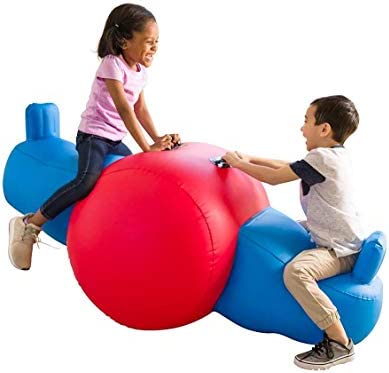 HearthSong Giant Inflatable Seesaw Rocker – Blow Up Rocking Toy for Indoor or Outdoor Play – Kids Sit On Seesaw with Handles and Backrests – Active Play Equipment for 2 – Max Weight 150 Lbs