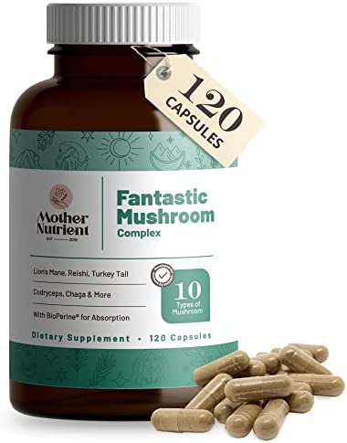 Mother Nutrient Mushroom Supplement Capsules with Pure Mushroom Extract Reishi, Chaga, Cordyceps, Shiitake and Lions Mane Mushroom Supplement Blend — 40-Day Supply (120 Capsules)