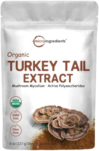 Sustainably US Grown, Organic Turkey Tail Mushroom Powder (50:1 Extract), 8 Ounce, Freeze Dried with Active Polysaccharides, Pure Turkey Tail Supplement, Supports Immune Response & Cellular Level