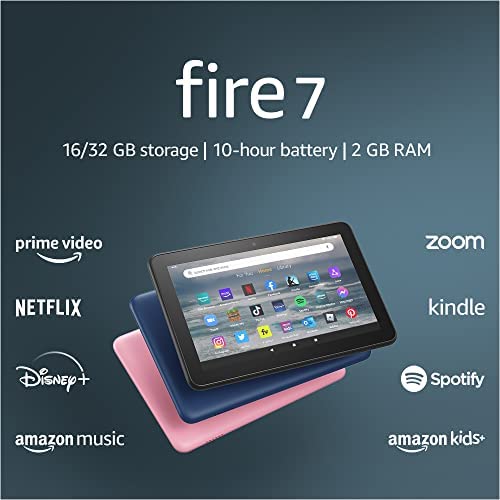 Amazon Fire 7 tablet, 7” display, 32 GB, 10 hours battery life, light and portable for entertainment at home or on-the-go, (2022 release), Rose
