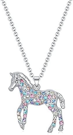 luomart Girls Horse Necklace Gifts,Little Rainbow Horse Jewelry for Women Boys,Initial Letter Necklaces Pendant for Teen Girls Horse Lovers