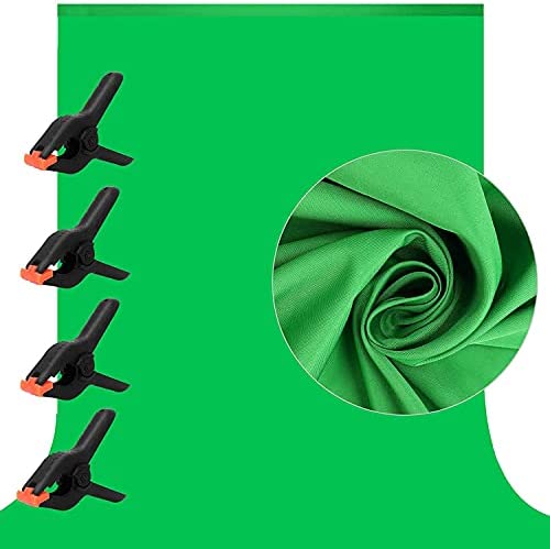 10 X 7 FT Green Screen Backdrop for Photography, Chromakey Virtual GreenScreen Background Sheet for Zoom Meeting, Cloth Fabric Curtain with 4 Clamps for YouTube Video Studio Calls Streaming Gaming VR